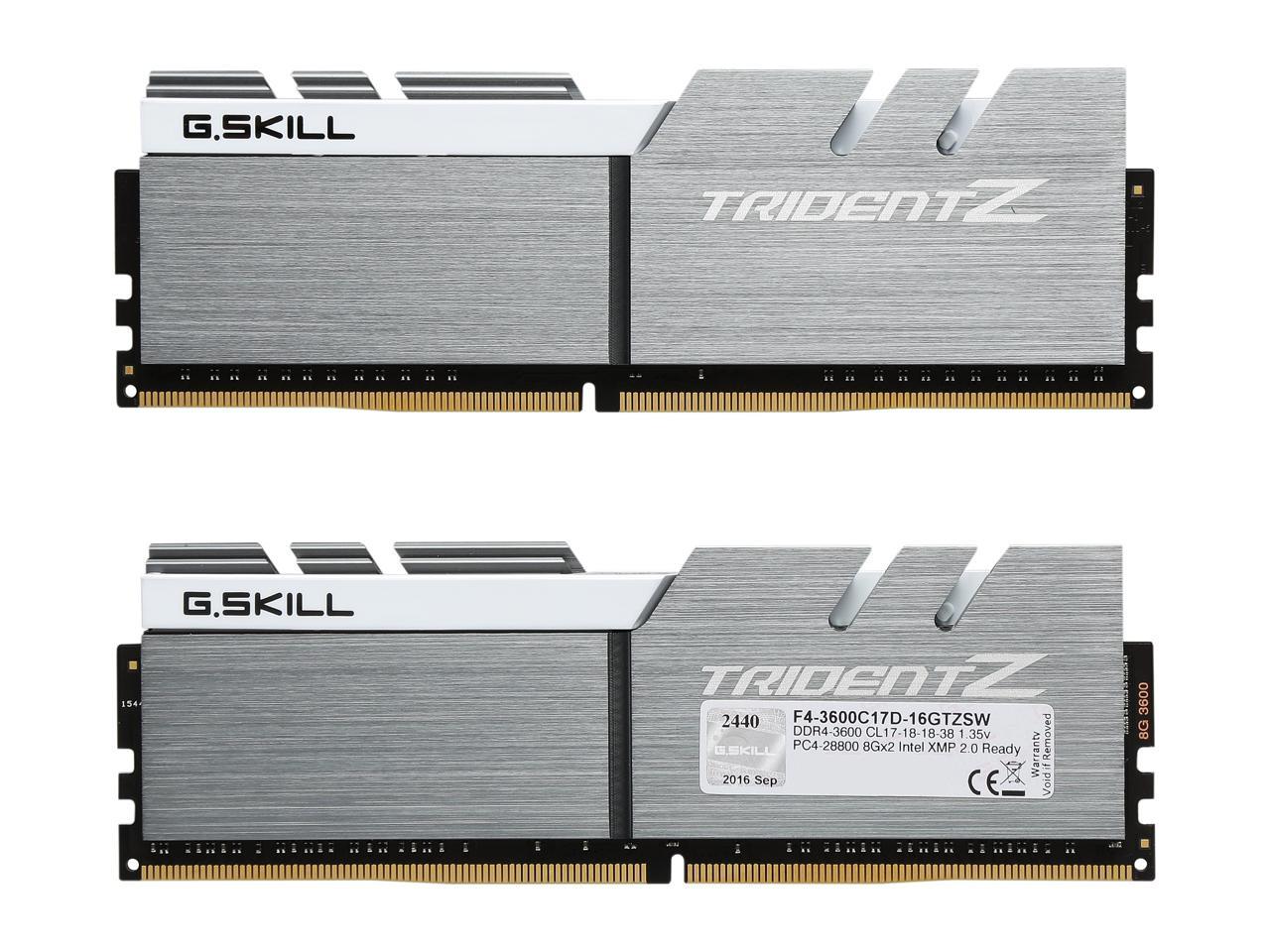 G.SKILL TridentZ Series 16GB (2 x 8GB) 288-Pin DDR4 SDRAM DDR4 3600 (PC4 28800) Intel Z170 / Z270 / Z370 / X299 Desktop Memory Model F4-3600C17D-16GTZSW