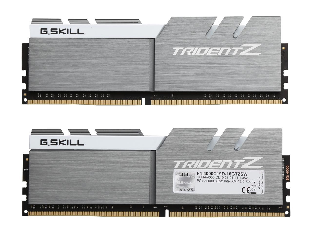 G.SKILL TridentZ Series 16GB (2 x 8GB) 288-Pin DDR4 SDRAM DDR4 4000 (PC4 32000) Intel Z170 / Z270 / Z370 Desktop Memory Model F4-4000C19D-16GTZSW