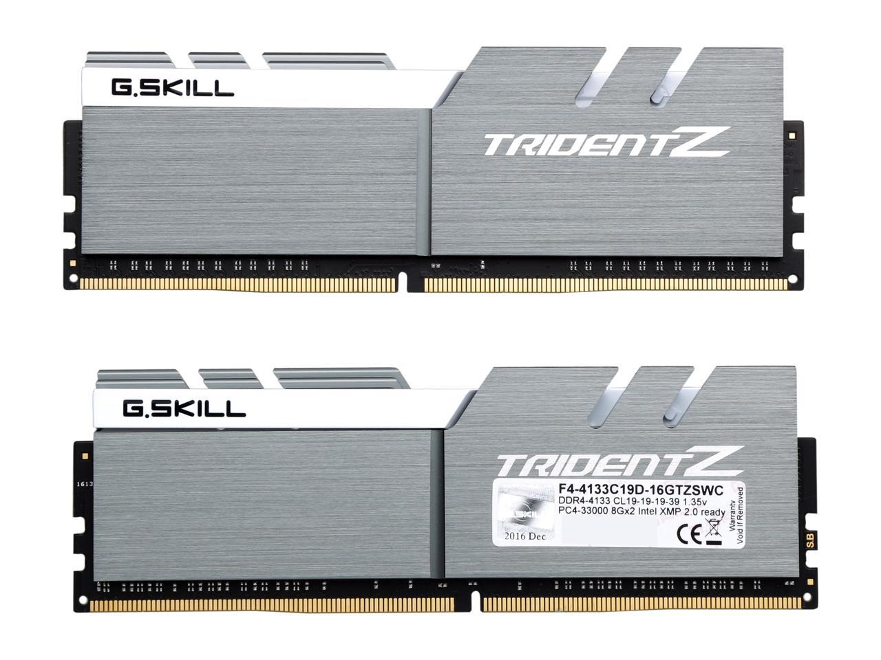 G.SKILL TridentZ Series 16GB (2 x 8GB) 288-Pin DDR4 SDRAM DDR4 4133 (PC4 33000) Intel Z270 / Z370 / X299 Memory (Desktop Memory) Model F4-4133C19D-16GTZSWC
