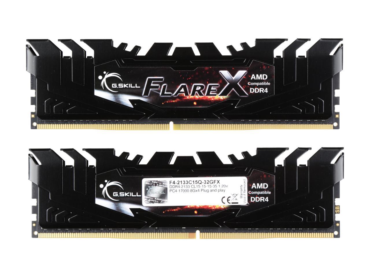 G.SKILL Flare X Series 32GB (4 x 8GB) 288-Pin DDR4 SDRAM DDR4 2133 (PC4 17000) AMD X370 / B350 / A320 Memory (Desktop Memory) Model F4-2133C15Q-32GFX