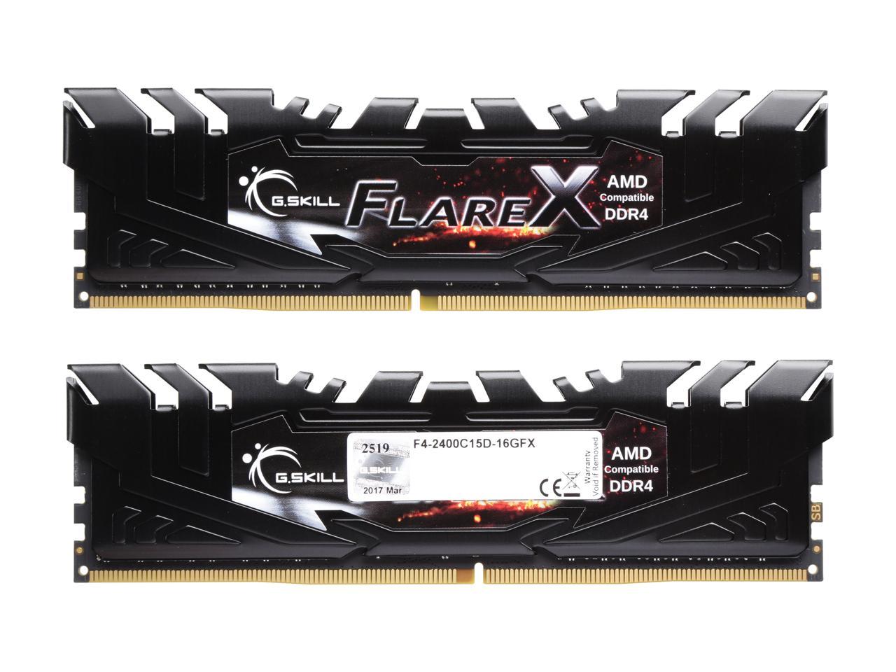 G.SKILL Flare X (for AMD) 16GB (2 x 8GB) 288-Pin DDR4 SDRAM DDR4 2400 (PC4 19200) AMD X370 / B350 / A320 Memory (Desktop Memory) Model F4-2400C15D-16GFX