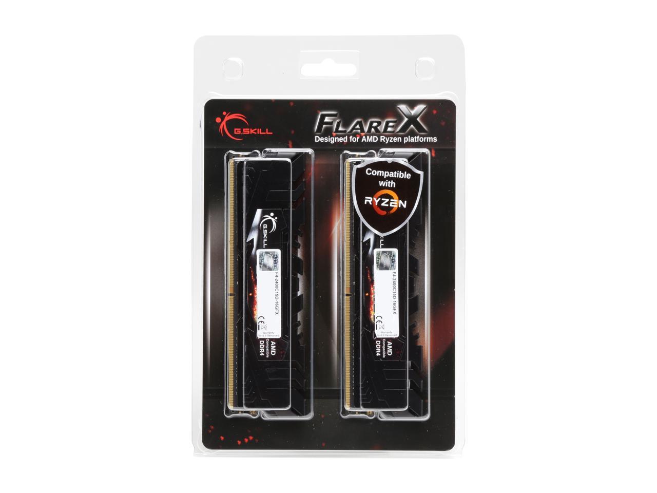 G.SKILL Flare X (for AMD) 16GB (2 x 8GB) 288-Pin DDR4 SDRAM DDR4 2400 (PC4 19200) AMD X370 / B350 / A320 Memory (Desktop Memory) Model F4-2400C15D-16GFX