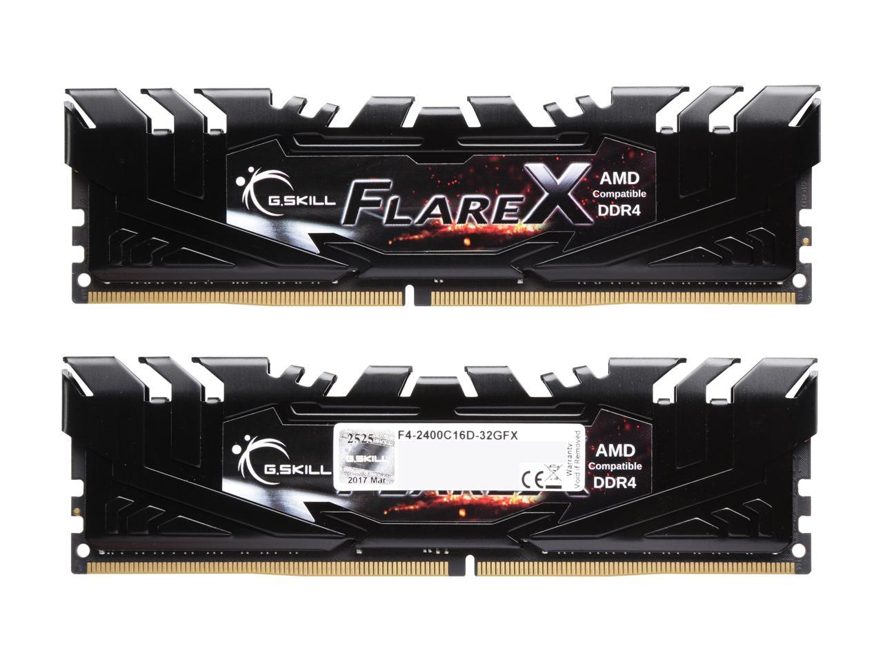 G.SKILL Flare X Series 32GB (2 x 16GB) 288-Pin DDR4 SDRAM DDR4 2400 (PC4 19200) AMD X370 / B350 / A320 Memory (Desktop Memory) Model F4-2400C16D-32GFX