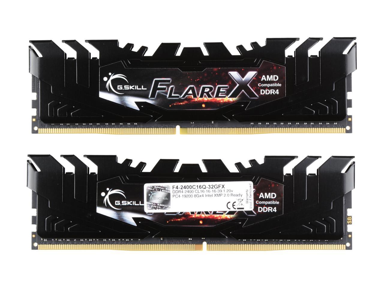 G.SKILL Flare X Series 32GB (4 x 8GB) 288-Pin DDR4 SDRAM DDR4 2400 (PC4 19200) AMD X370 / B350 / A320 Memory (Desktop Memory) Model F4-2400C16Q-32GFX