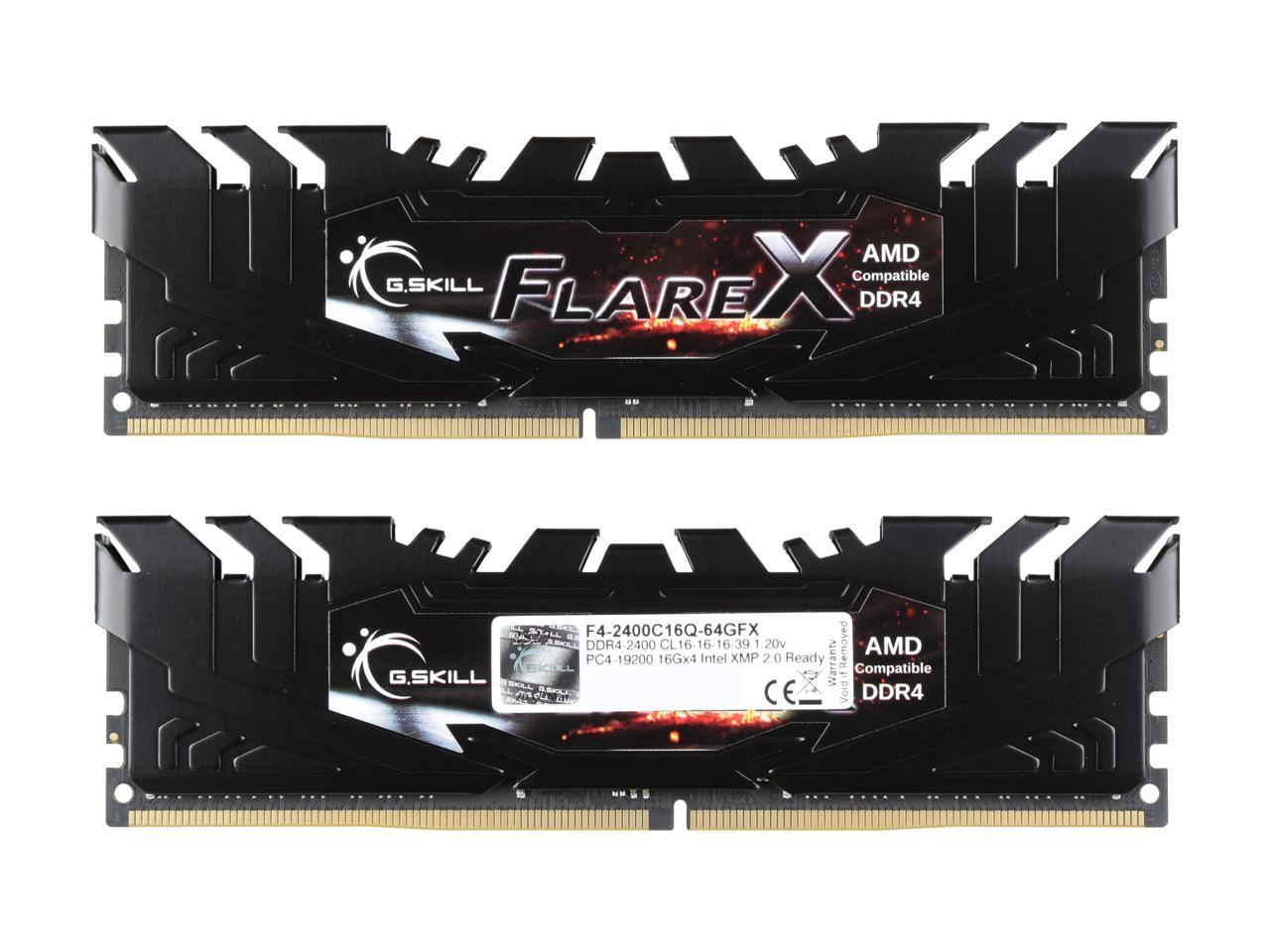 G.SKILL Flare X Series 64GB (4 x 16GB) 288-Pin DDR4 SDRAM DDR4 2400 (PC4 19200) AMD X370 / B350 / A320 Memory (Desktop Memory) Model F4-2400C16Q-64GFX