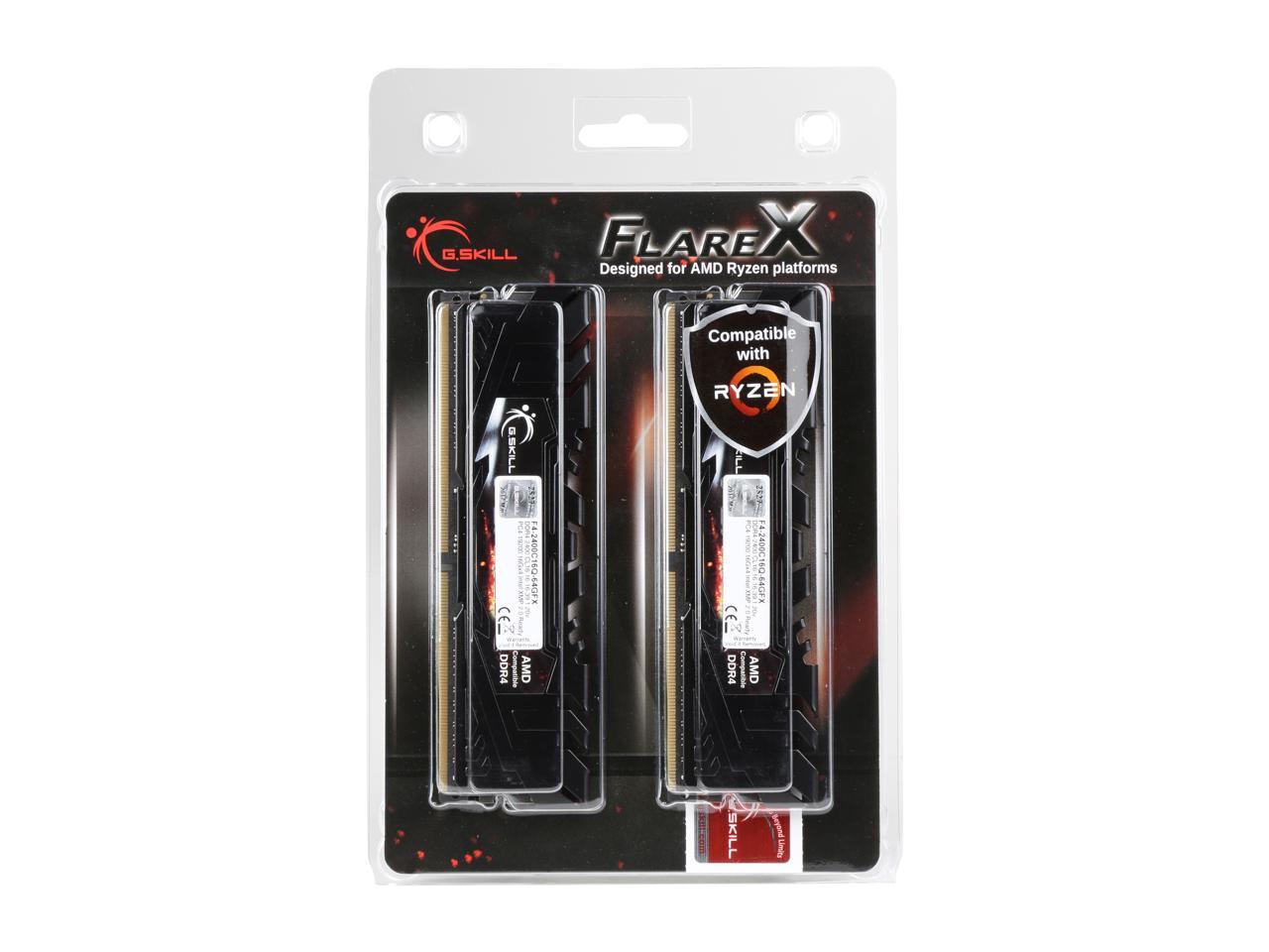 G.SKILL Flare X Series 64GB (4 x 16GB) 288-Pin DDR4 SDRAM DDR4 2400 (PC4 19200) AMD X370 / B350 / A320 Memory (Desktop Memory) Model F4-2400C16Q-64GFX