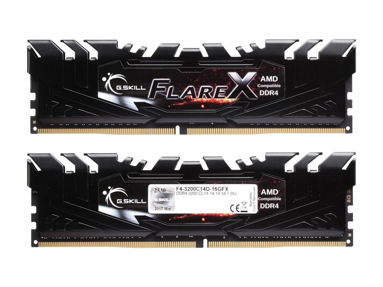 G.SKILL Flare X Series 16GB (2 x 8GB) 288-Pin DDR4 SDRAM DDR4 3200 (PC4 25600) AMD X370 / B350 Memory (Desktop Memory) Model F4-3200C14D-16GFX