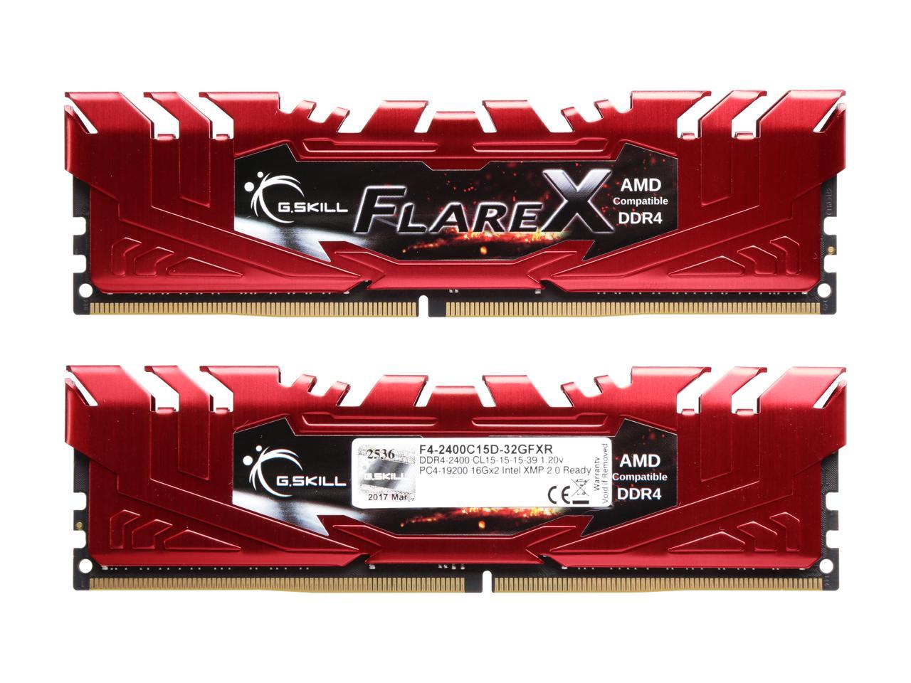 G.SKILL Flare X Series 32GB (2 x 16GB) 288-Pin DDR4 SDRAM DDR4 2400 (PC4 19200) AMD X370 / B350 / A320 Memory (Desktop Memory) Model F4-2400C15D-32GFXR