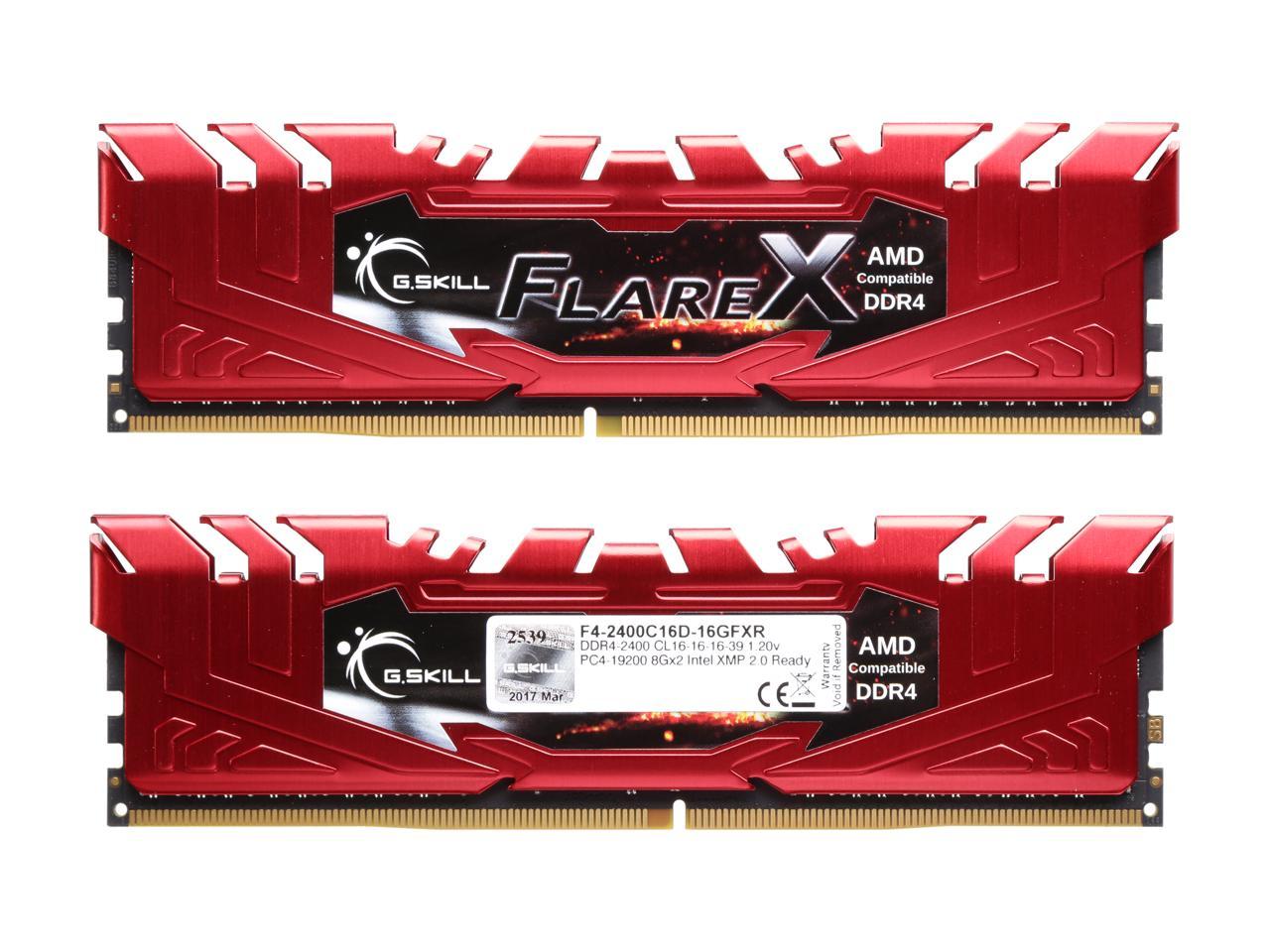 G.SKILL Flare X Series 16GB (2 x 8GB) 288-Pin DDR4 SDRAM DDR4 2400 (PC4 19200) AMD X370 / B350 / A320 Memory (Desktop Memory) Model F4-2400C16D-16GFXR