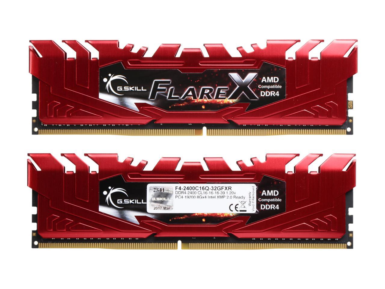 G.SKILL Flare X Series 32GB (4 x 8GB) 288-Pin DDR4 SDRAM DDR4 2400 (PC4 19200) AMD X370 / B350 / A320 Memory (Desktop Memory) Model F4-2400C16Q-32GFXR