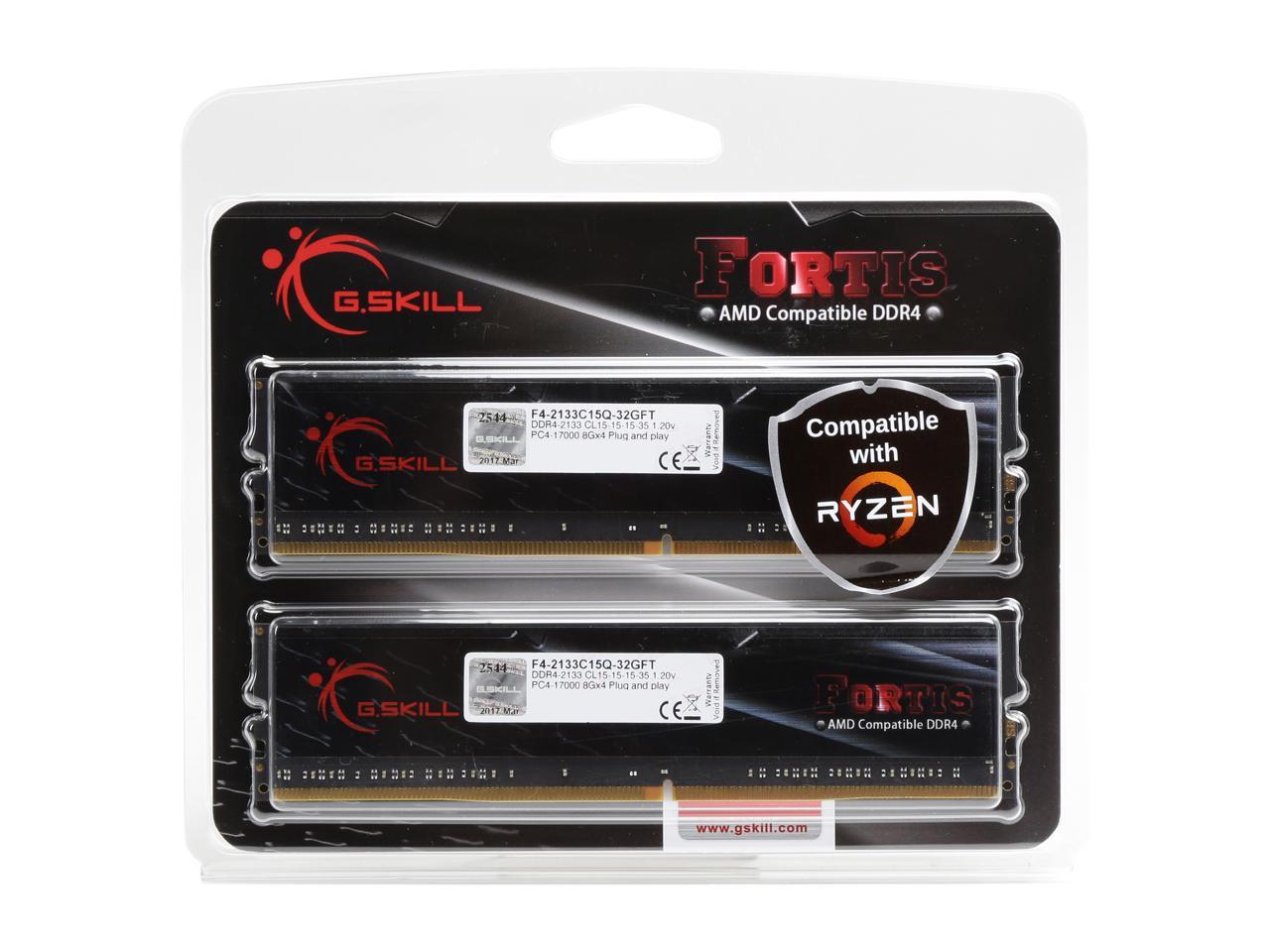 G.SKILL FORTIS Series 32GB (4 x 8GB) 288-Pin DDR4 SDRAM DDR4 2133 (PC4 17000) AMD X370 / B350 / A320 Memory (Desktop Memory) Model F4-2133C15Q-32GFT