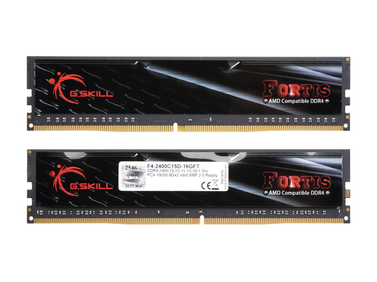 G.SKILL FORTIS Series 16GB (2 x 8GB) 288-Pin DDR4 SDRAM DDR4 2400 (PC4 19200) AMD X370 / B350 / A320 Memory (Desktop Memory) Model F4-2400C15D-16GFT