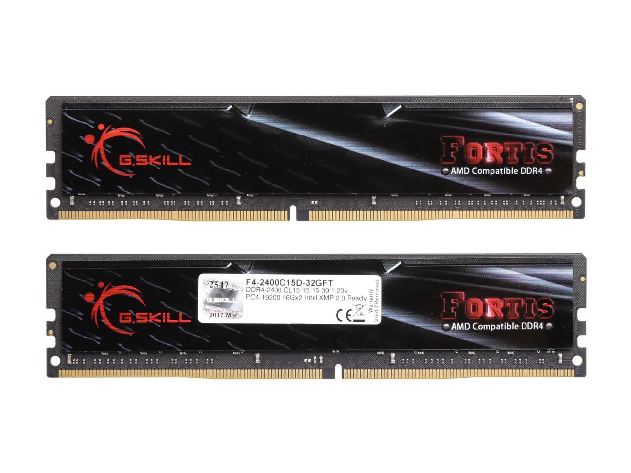 G.SKILL FORTIS Series 32GB (2 x 16GB) 288-Pin DDR4 SDRAM DDR4 2400 (PC4 19200) AMD X370 / B350 / A320 Memory (Desktop Memory) Model F4-2400C15D-32GFT