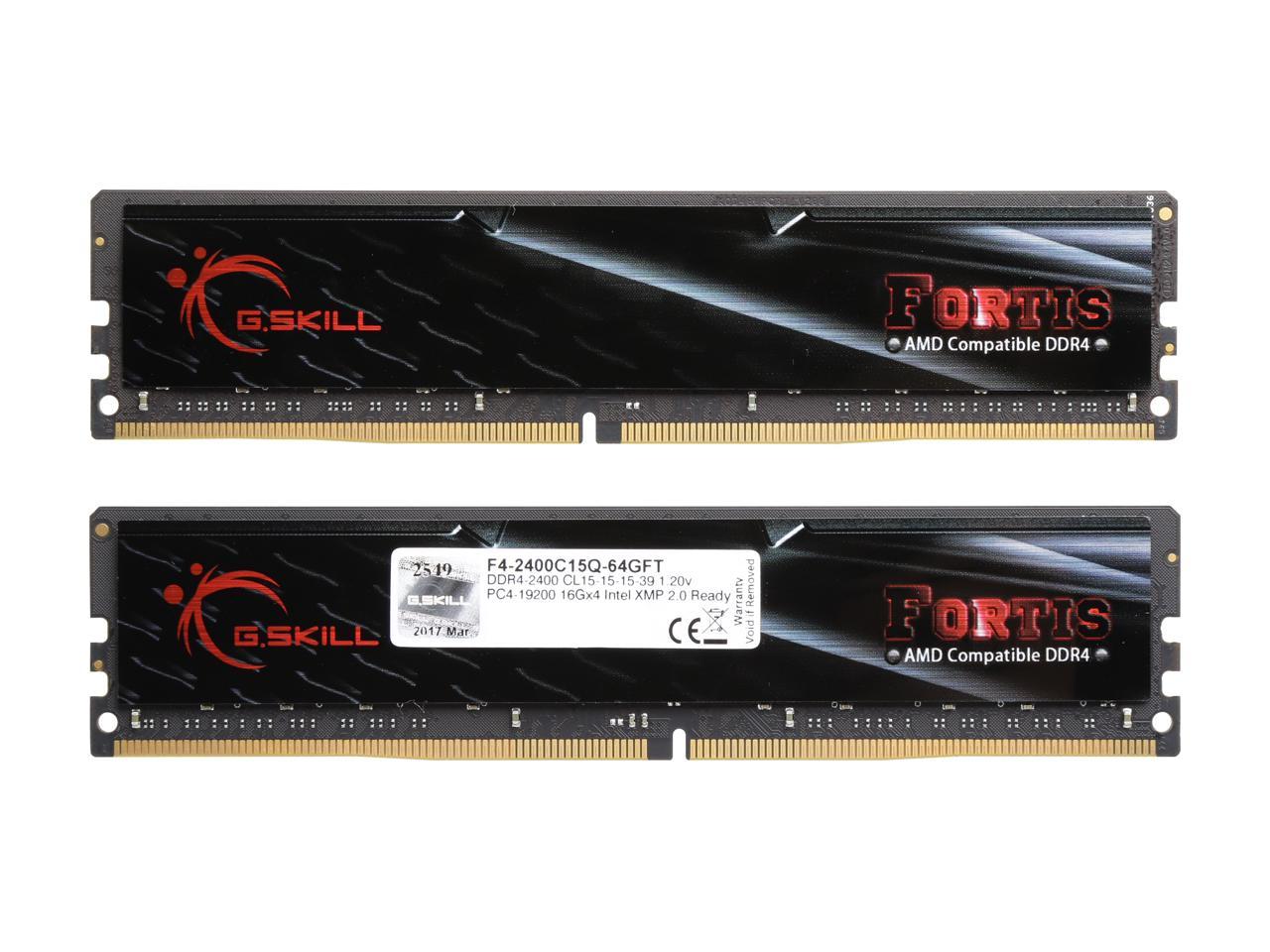 G.SKILL FORTIS Series 64GB (4 x 16GB) 288-Pin DDR4 SDRAM DDR4 2400 (PC4 19200) AMD X370 / B350 / A320 Memory (Desktop Memory) Model F4-2400C15Q-64GFT