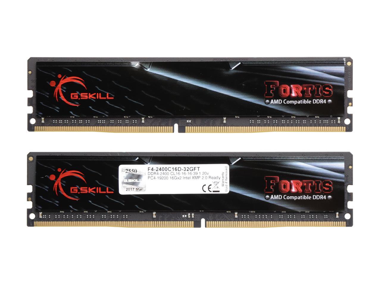 G.SKILL FORTIS (for AMD) 32GB (2 x 16GB) 288-Pin DDR4 SDRAM DDR4 2400 (PC4 19200) AMD X370 / B350 / A320 Memory (Desktop Memory) Model F4-2400C16D-32GFT