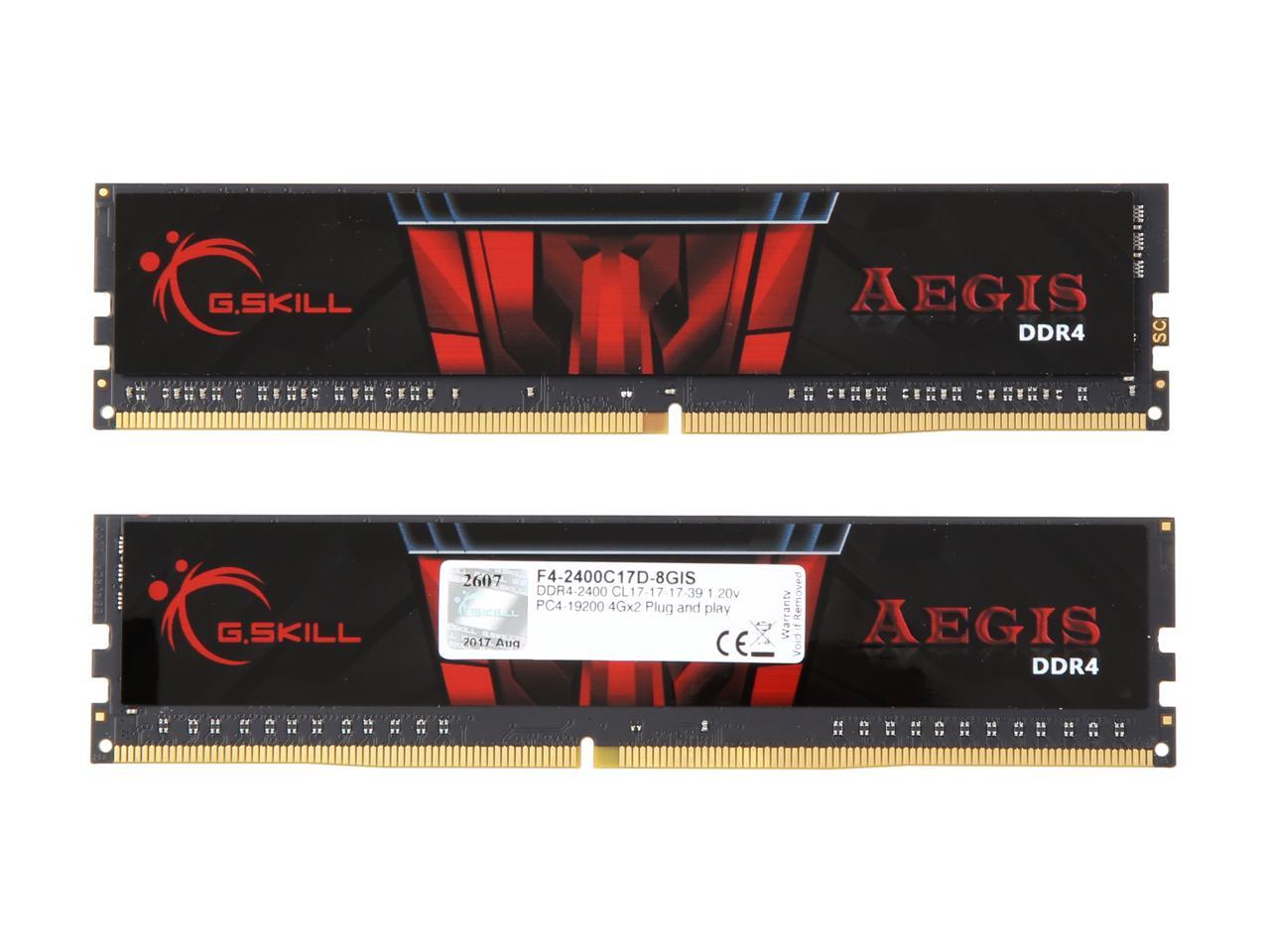 G.SKILL Aegis 8GB (2 x 4GB) 288-Pin DDR4 SDRAM DDR4 2400 (PC4 19200) Intel X299 / Z270 / Z170 / X99 Platform Desktop Memory Model F4-2400C17D-8GIS