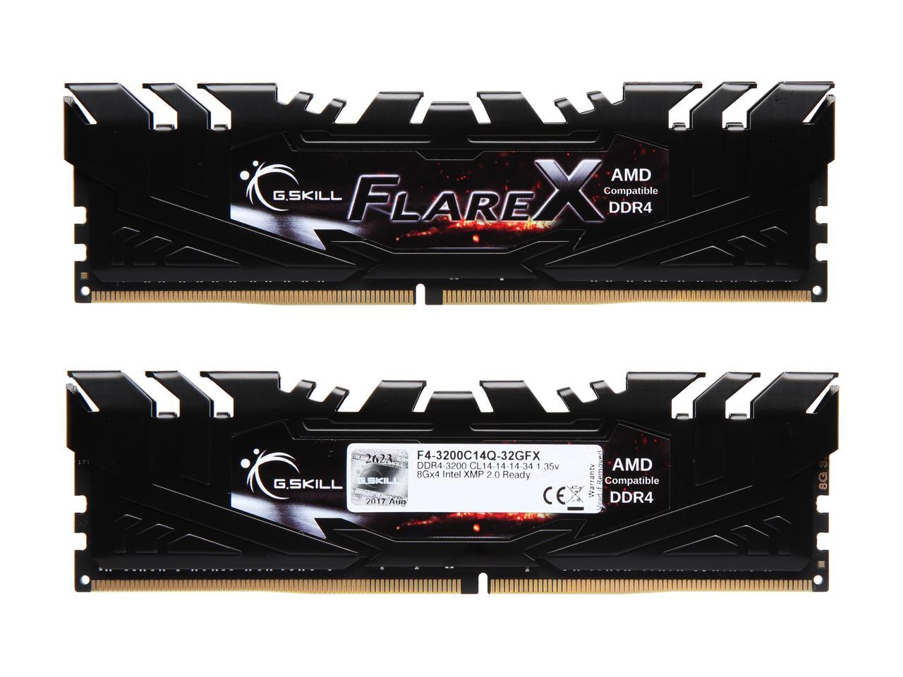 G.SKILL Flare X Series 32GB (4 x 8GB) 288-Pin DDR4 SDRAM DDR4 3200 (PC4 25600) Desktop Memory Model F4-3200C14Q-32GFX