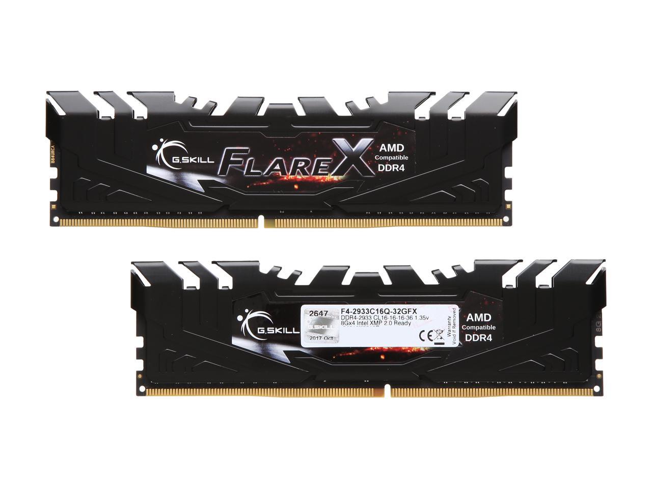 G.SKILL Flare X Series 32GB (4 x 8GB) 288-Pin DDR4 SDRAM DDR4 2933 (PC4 23400) AMD X399 Desktop Memory Model F4-2933C16Q-32GFX