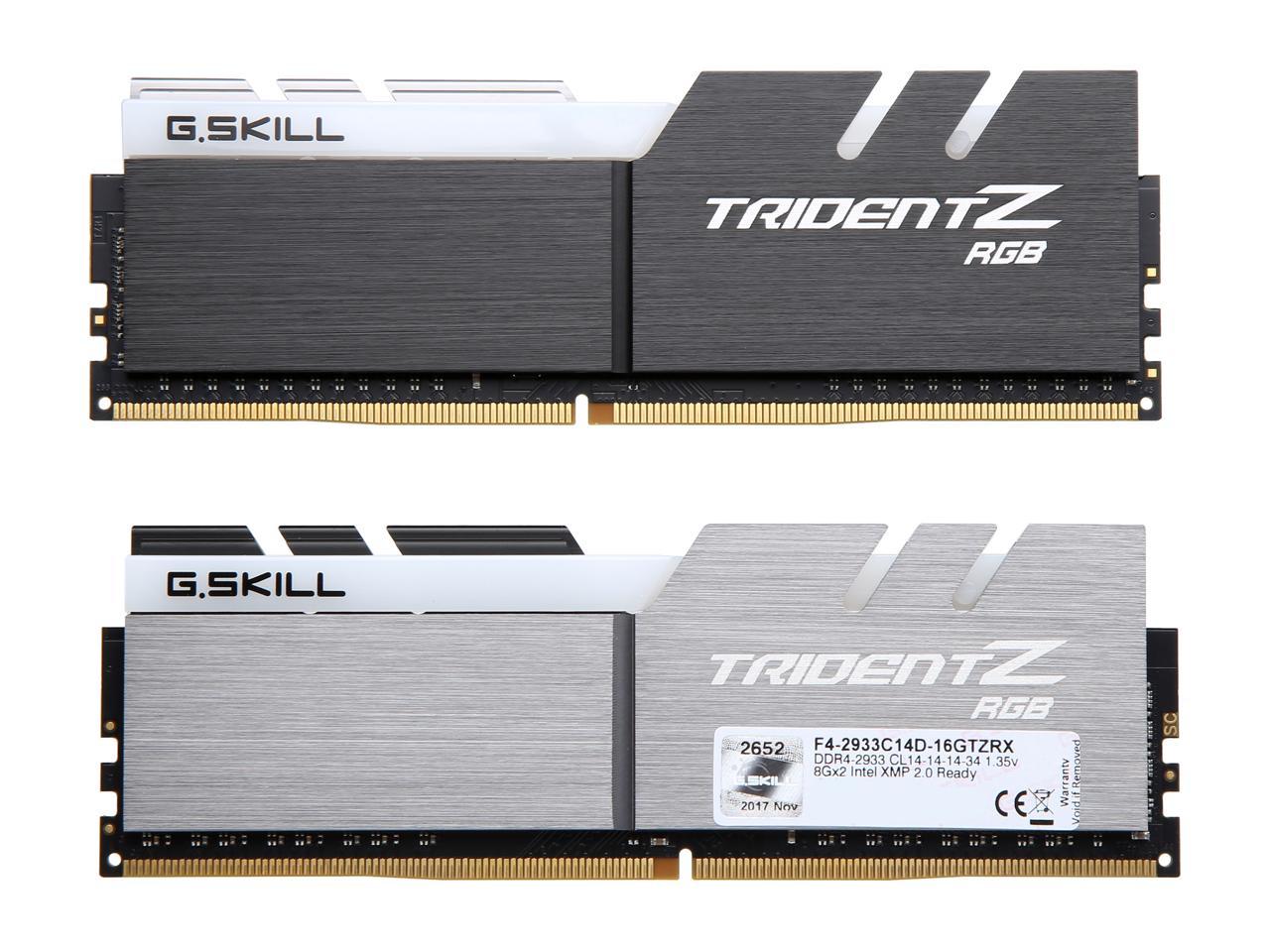 G.SKILL TridentZ RGB Series 16GB (2 x 8GB) 288-Pin DDR4 SDRAM DDR4 2933 (PC4 23400) Desktop Memory Model F4-2933C14D-16GTZRX