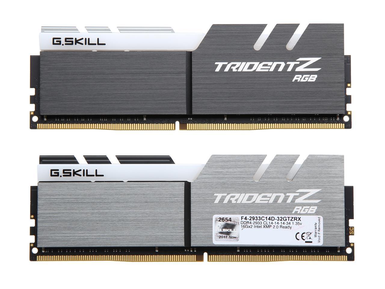 G.SKILL TridentZ RGB Series 32GB (2 x 16GB) 288-Pin DDR4 SDRAM DDR4 2933 (PC4 23400) Desktop Memory Model F4-2933C14D-32GTZRX