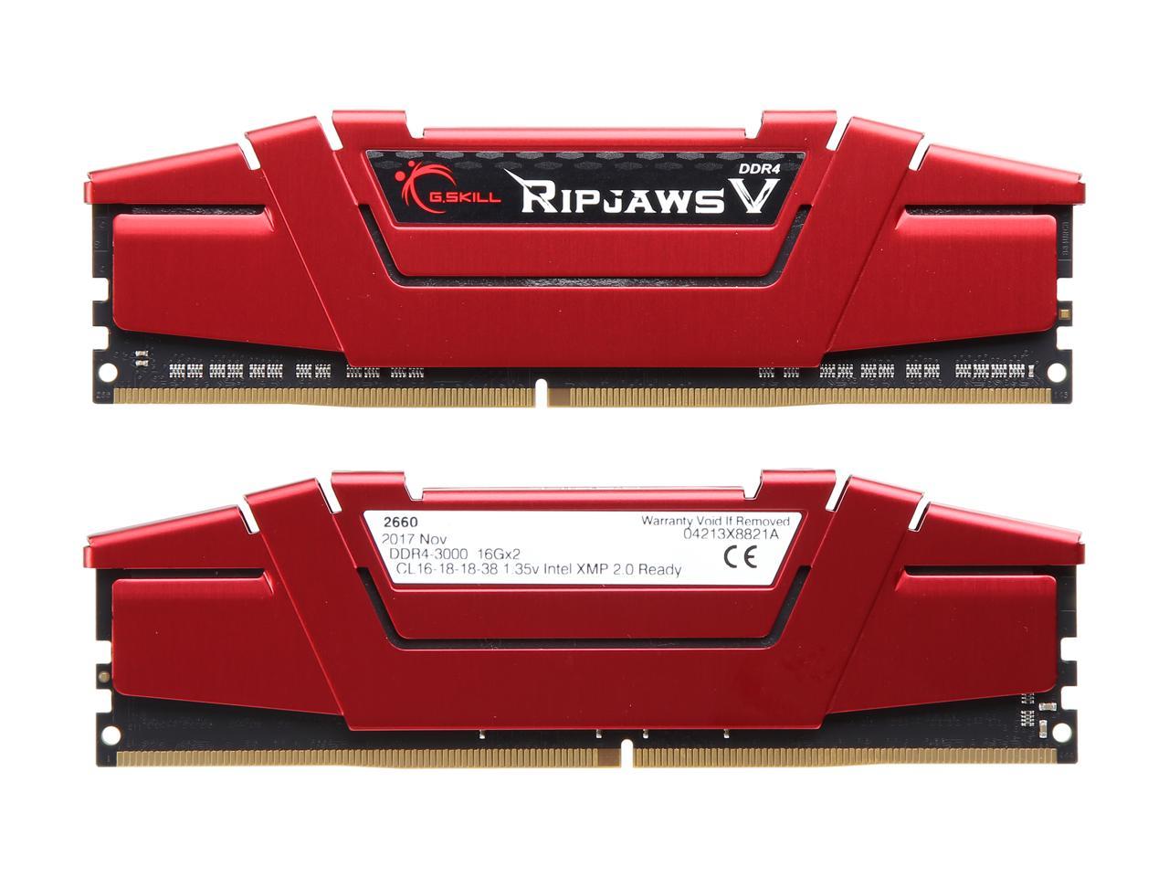 G.SKILL Ripjaws V Series 32GB (2 x 16GB) 288-Pin DDR4 SDRAM DDR4 3000 (PC4 24000) Desktop Memory Model F4-3000C16D-32GVRB