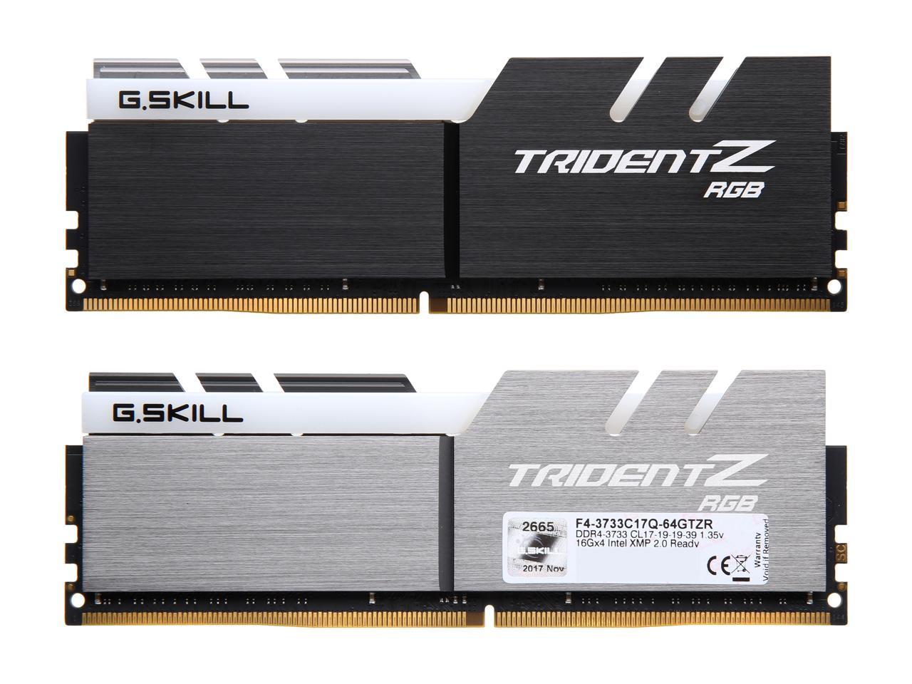 G.SKILL TridentZ RGB Series 64GB (4 x 16GB) 288-Pin DDR4 SDRAM DDR4 3733 (PC4 29800) Intel Z370 Desktop Memory Model F4-3733C17Q-64GTZR