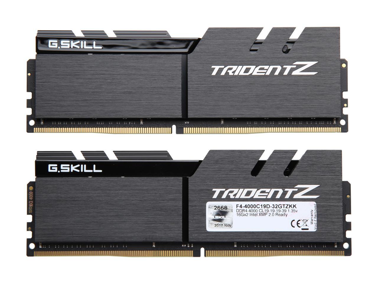 G.SKILL TridentZ Series 32GB (2 x 16GB) 288-Pin DDR4 SDRAM DDR4 4000 (PC4 32000) Intel Z370 Desktop Memory Model F4-4000C19D-32GTZKK
