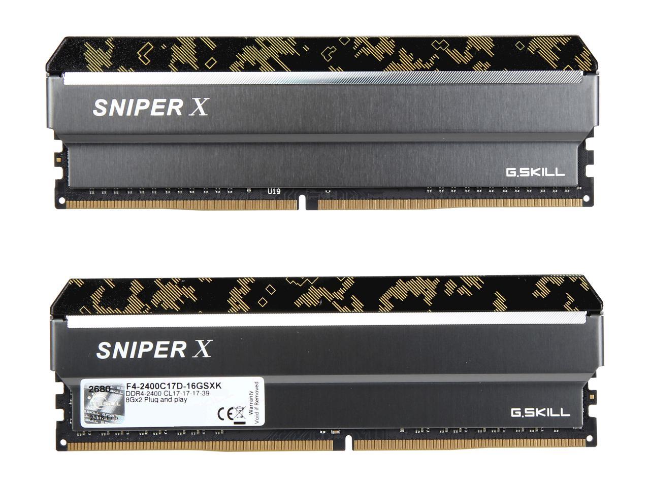 G.SKILL Sniper X Series 16GB (2 x 8GB) 288-Pin DDR4 SDRAM DDR4 2400 (PC4 19200) Intel X299 / Z370 / Z270 / Z170 Desktop Memory Model F4-2400C17D-16GSXK