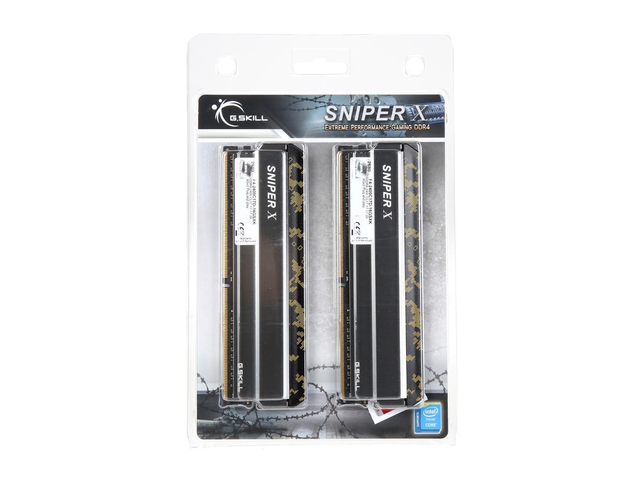 G.SKILL Sniper X Series 16GB (2 x 8GB) 288-Pin DDR4 SDRAM DDR4 2400 (PC4 19200) Intel X299 / Z370 / Z270 / Z170 Desktop Memory Model F4-2400C17D-16GSXK
