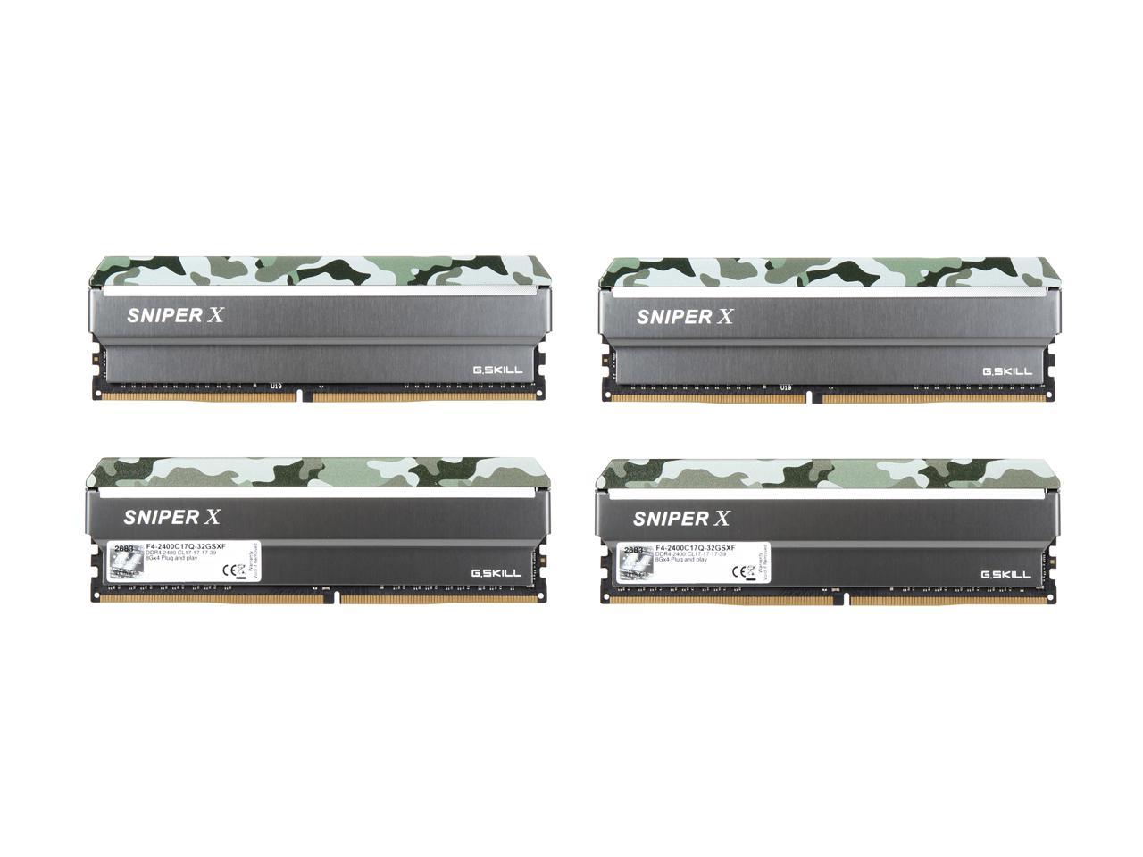 G.SKILL Sniper X Series 32GB (4 x 8GB) 288-Pin DDR4 SDRAM DDR4 2400 (PC4 19200) Intel X299 / X99 / Z370 / Z270 / Z170 Platform Desktop Memory Model F4-2400C17Q-32GSXF