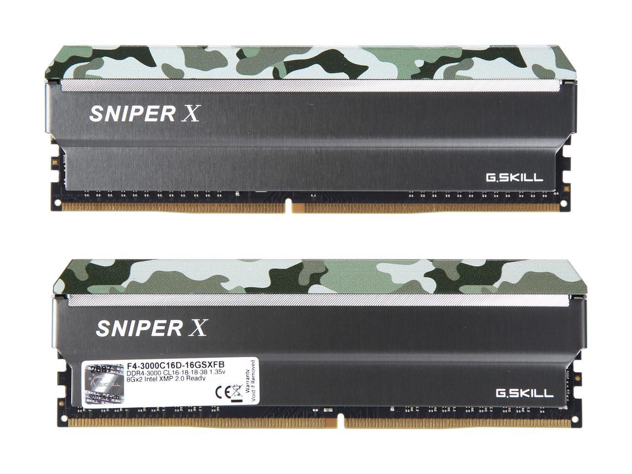 G.SKILL Sniper X Series 16GB (2 x 8GB) 288-Pin DDR4 SDRAM DDR4 3000 (PC4 24000) Intel X299 / Z370 / Z270 / Z170 Platform Desktop Memory Model F4-3000C16D-16GSXFB