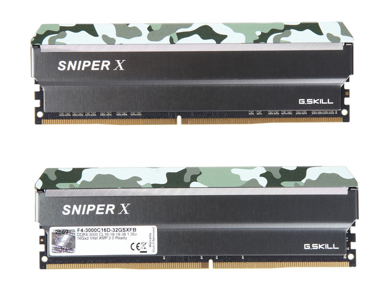 G.SKILL Sniper X Series 32GB (2 x 16GB) 288-Pin DDR4 SDRAM DDR4 3000 (PC4 24000) Intel X299 / Z370 / Z270 / Z170 Platform Desktop Memory Model F4-3000C16D-32GSXFB