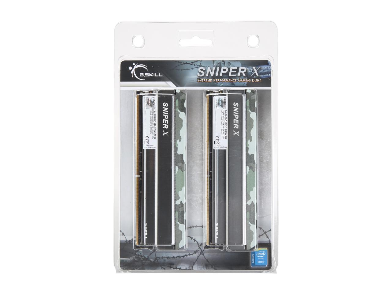 G.SKILL Sniper X Series 32GB (2 x 16GB) 288-Pin DDR4 SDRAM DDR4 3000 (PC4 24000) Intel X299 / Z370 / Z270 / Z170 Platform Desktop Memory Model F4-3000C16D-32GSXFB