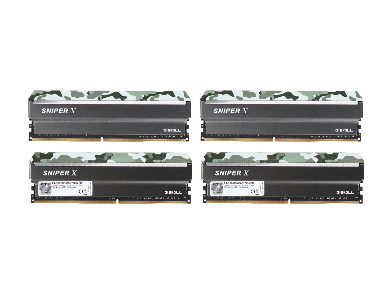 G.SKILL Sniper X Series 32GB (4 x 8GB) 288-Pin DDR4 SDRAM DDR4 3000 (PC4 24000) Intel X299 / X99 / Z370 / Z270 / Z170 Platform Desktop Memory Model F4-3000C16Q-32GSXFB