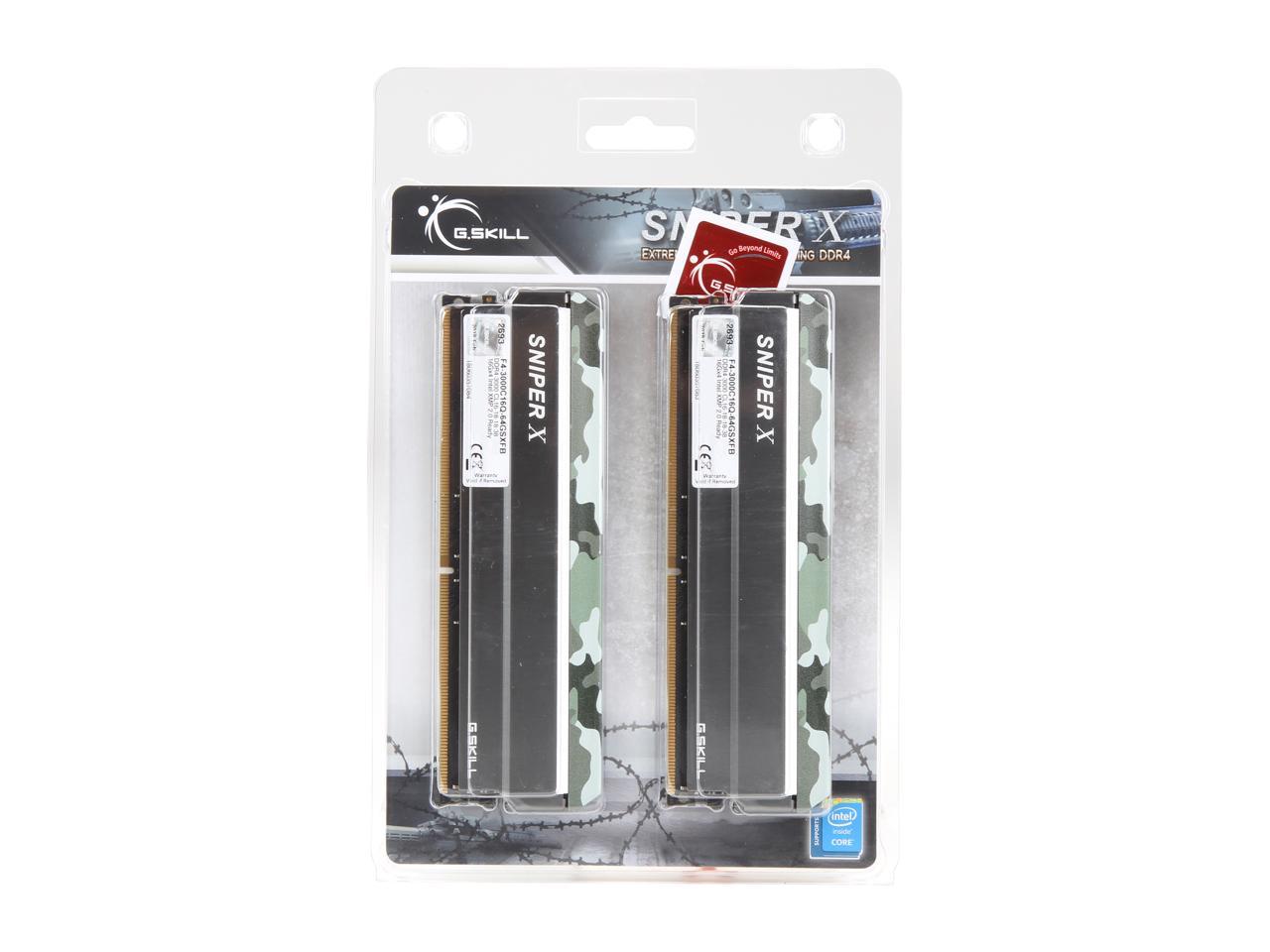 G.SKILL Sniper X Series 64GB (4 x 16GB) 288-Pin DDR4 SDRAM DDR4 3000 (PC4 24000) Intel X299 / X99 / Z370 / Z270 / Z170 Platform Desktop Memory Model F4-3000C16Q-64GSXFB