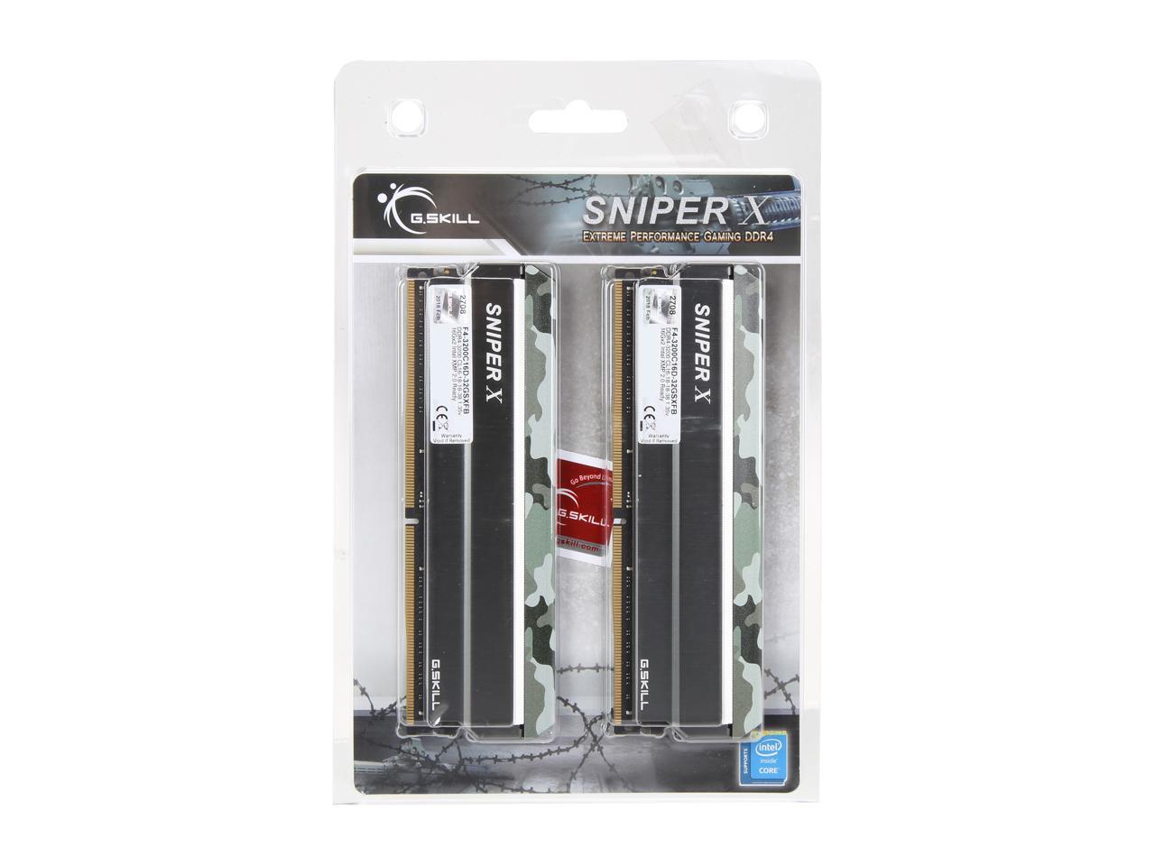 G.SKILL Sniper X Series 32GB (2 x 16GB) 288-Pin DDR4 SDRAM DDR4 3200 (PC4 25600) Intel X299 / Z370 / Z270 / Z170 Desktop Memory Model F4-3200C16D-32GSXFB