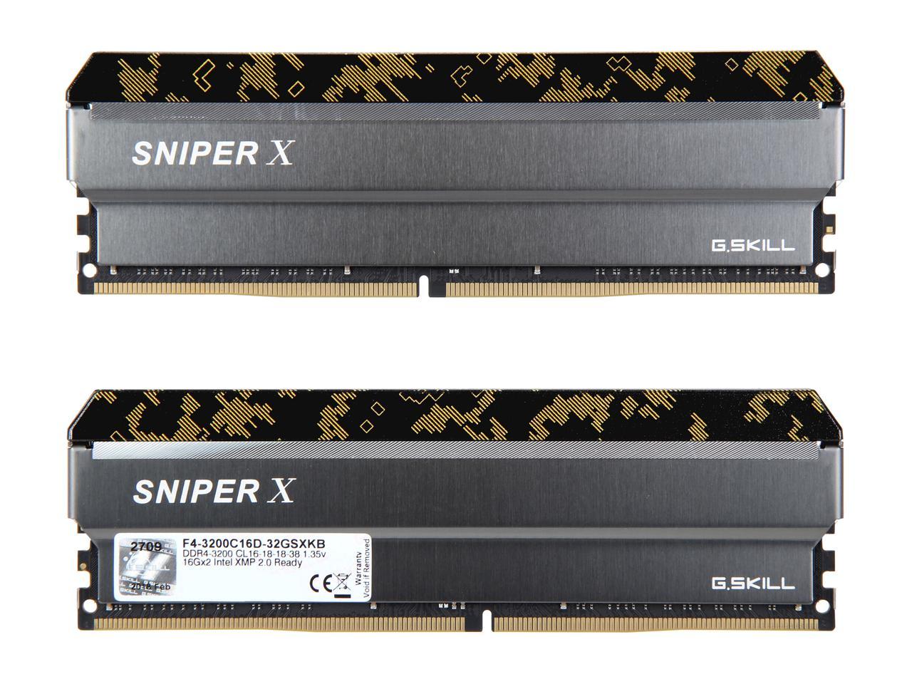 G.SKILL Sniper X Series 32GB (2 x 16GB) 288-Pin DDR4 SDRAM DDR4 3200 (PC4 25600) Desktop Memory Model F4-3200C16D-32GSXKB