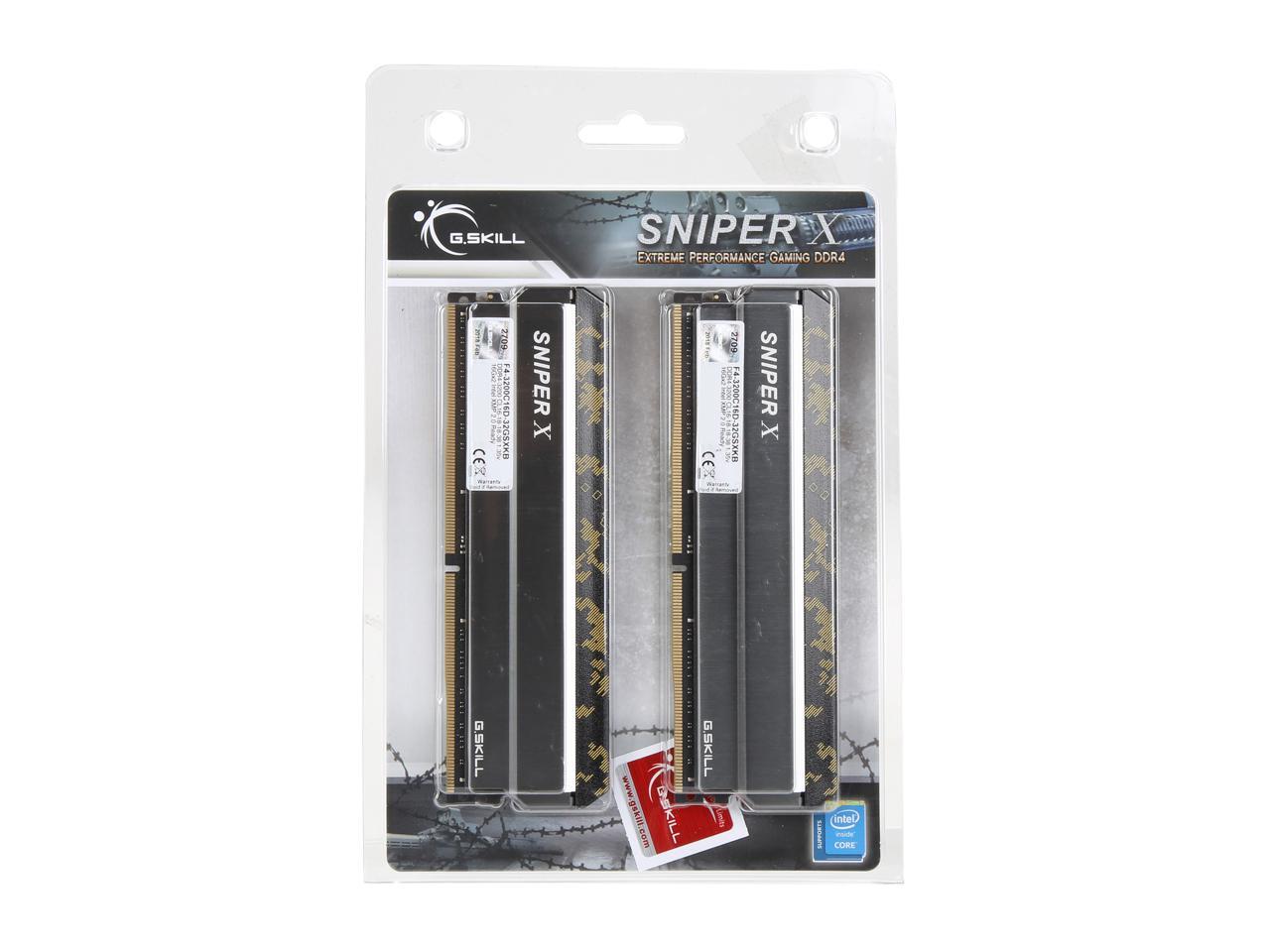 G.SKILL Sniper X Series 32GB (2 x 16GB) 288-Pin DDR4 SDRAM DDR4 3200 (PC4 25600) Desktop Memory Model F4-3200C16D-32GSXKB