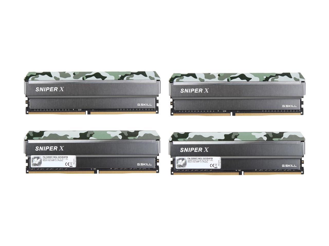 G.SKILL Sniper X Series 32GB (4 x 8GB) 288-Pin PC RAM DDR4 3200 (PC4 25600) Intel X299 / X99 / Z370 / Z270 / Z170 Desktop Memory Model F4-3200C16Q-32GSXFB