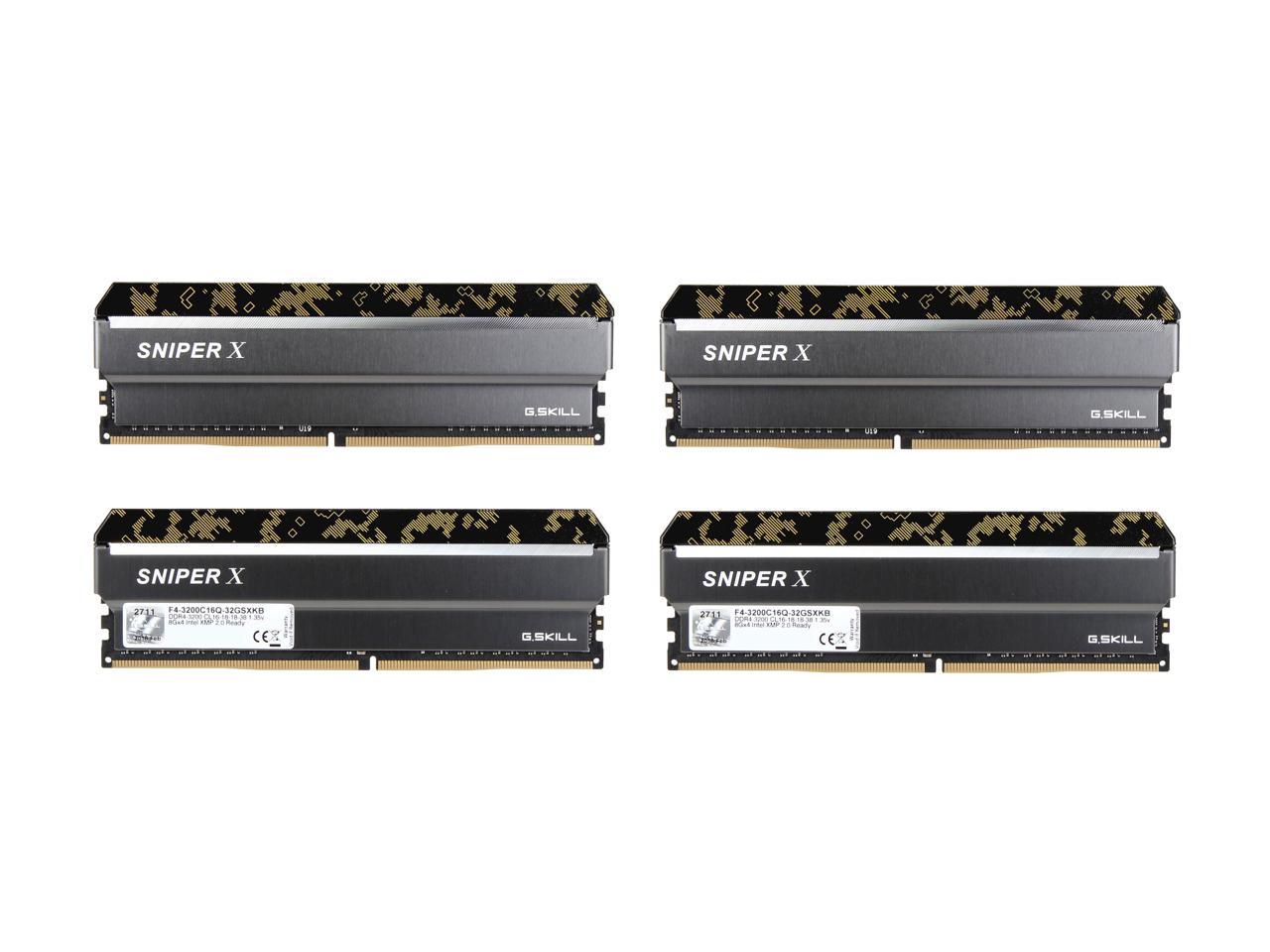 G.SKILL Sniper X Series 32GB (4 x 8GB) 288-Pin DDR4 SDRAM DDR4 3200 (PC4 25600) Intel X299 / X99 / Z370 / Z270 / Z170 Desktop Memory Model F4-3200C16Q-32GSXKB