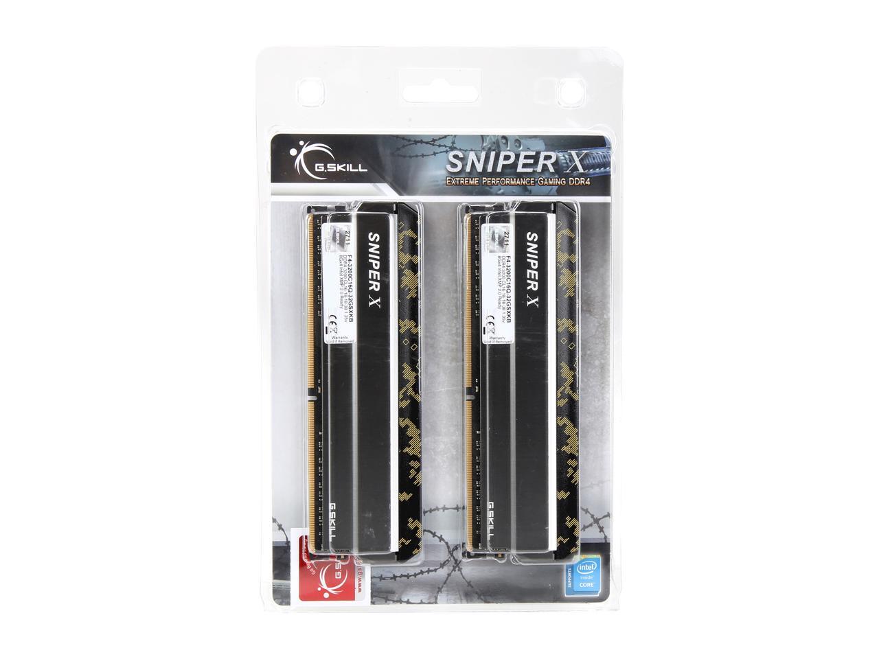 G.SKILL Sniper X Series 32GB (4 x 8GB) 288-Pin DDR4 SDRAM DDR4 3200 (PC4 25600) Intel X299 / X99 / Z370 / Z270 / Z170 Desktop Memory Model F4-3200C16Q-32GSXKB