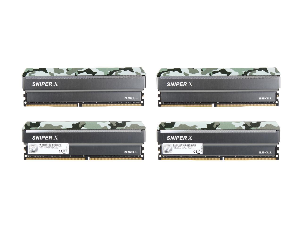 G.SKILL Sniper X Series 64GB (4 x 16GB) 288-Pin DDR4 SDRAM DDR4 3200 (PC4 25600) Intel X299 / X99 / Z370 / Z270 / Z170 Desktop Memory Model F4-3200C16Q-64GSXFB