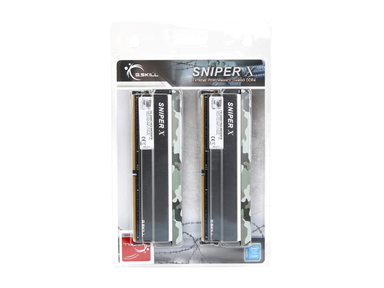 G.SKILL Sniper X Series 64GB (4 x 16GB) 288-Pin DDR4 SDRAM DDR4 3200 (PC4 25600) Intel X299 / X99 / Z370 / Z270 / Z170 Desktop Memory Model F4-3200C16Q-64GSXFB