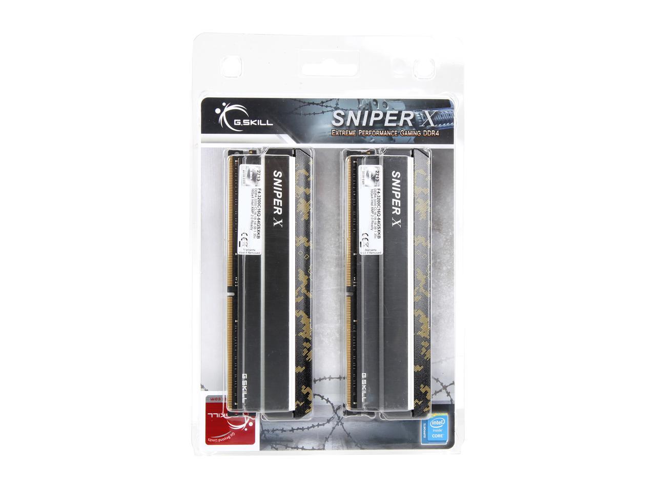 G.SKILL Sniper X Series 64GB (4 x 16GB) 288-Pin DDR4 SDRAM DDR4 3200 (PC4 25600) Intel X299 / X99 / Z370 / Z270 / Z170 Desktop Memory Model F4-3200C16Q-64GSXKB