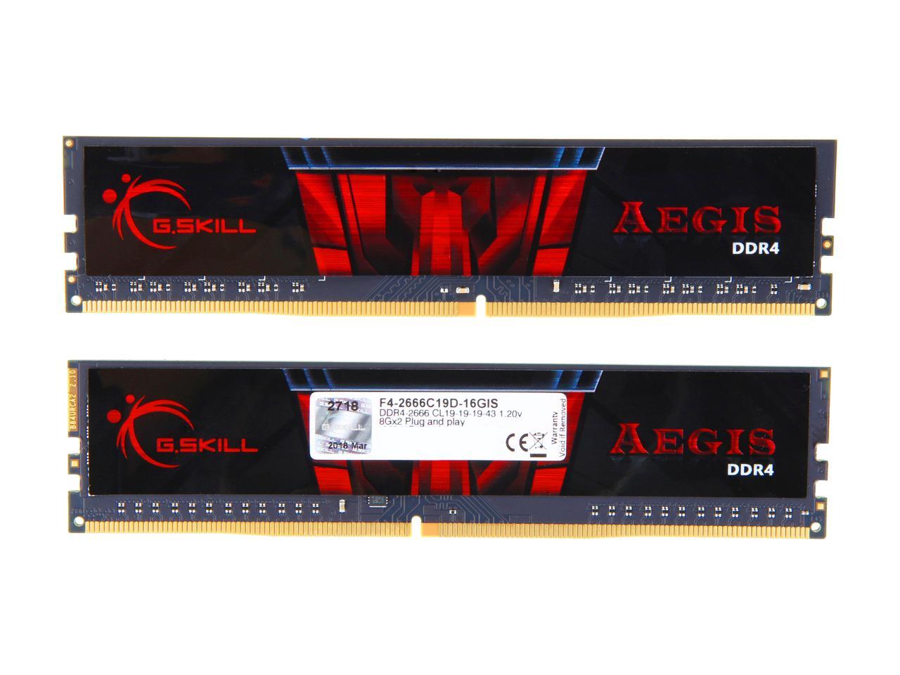 G.SKILL Aegis 16GB (2 x 8GB) 288-Pin DDR4 SDRAM DDR4 2666 (PC4 21300) Desktop Memory Model F4-2666C19D-16GIS