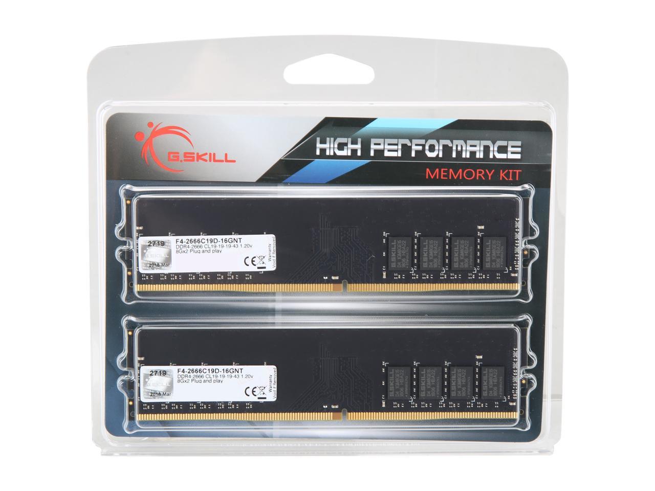 G.SKILL Value Series 16GB (2 x 8GB) 288-Pin DDR4 SDRAM DDR4 2666 (PC4 21300) Desktop Memory Model F4-2666C19D-16GNT