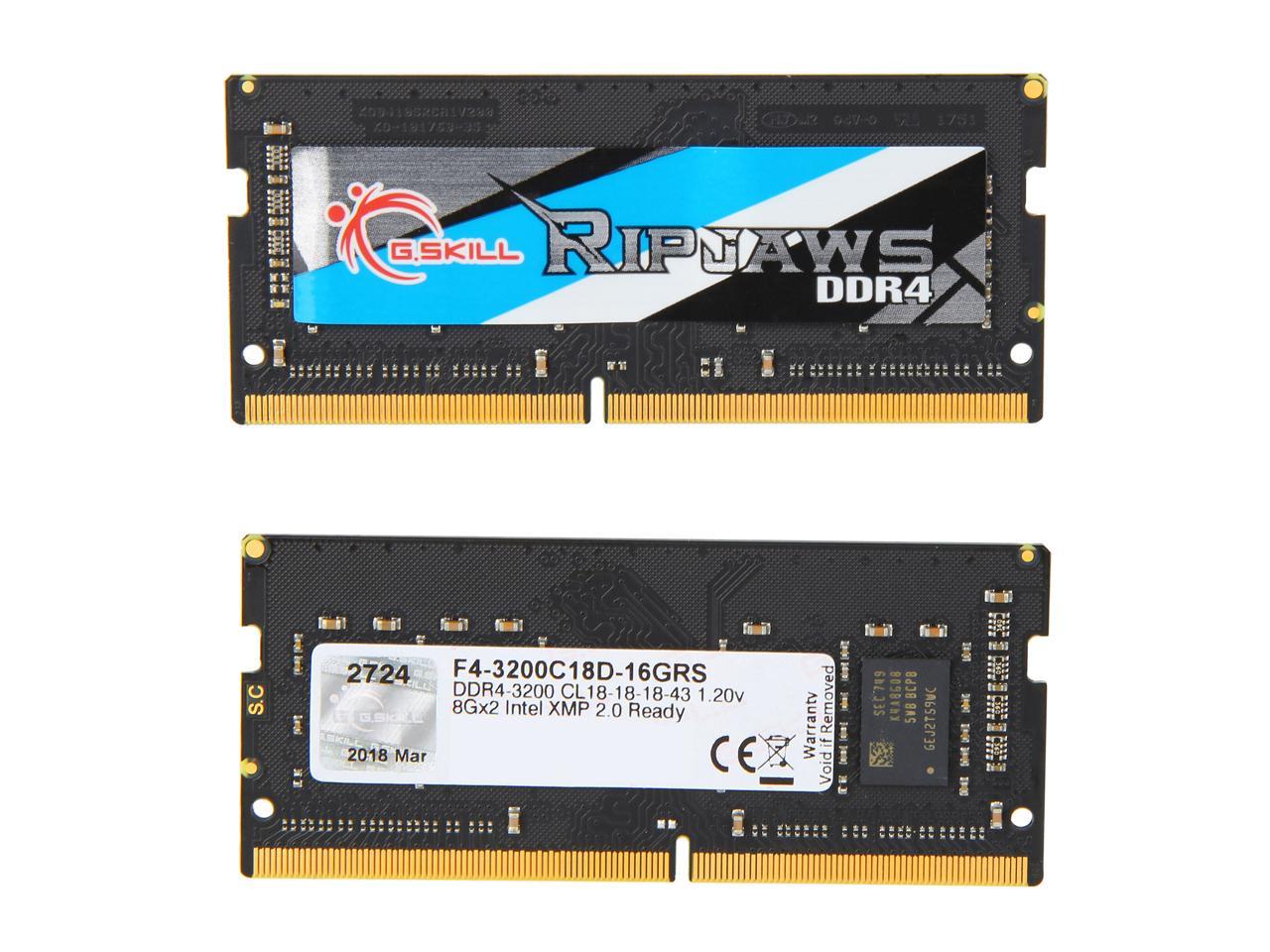 G.SKILL Ripjaws SO-DIMM 16GB (2 x 8GB) 260-Pin DDR4 SO-DIMM DDR4 3200 (PC4 25600) Laptop Memory Model F4-3200C18D-16GRS