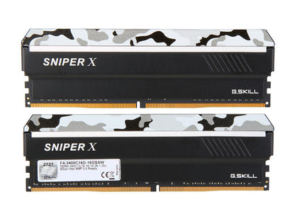 G.SKILL Sniper X Series 16GB (2 x 8GB) 288-Pin DDR4 SDRAM DDR4 3400 (PC4 27200) AMD X370 Desktop Memory Model F4-3400C16D-16GSXW