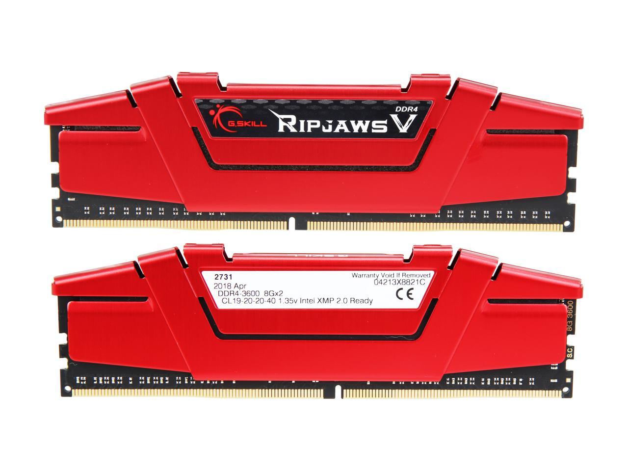 G.SKILL Ripjaws V Series 16GB (2 x 8GB) 288-Pin DDR4 SDRAM DDR4 3600 (PC4 28800) Intel XMP 2.0 Desktop Memory Model F4-3600C19D-16GVRB