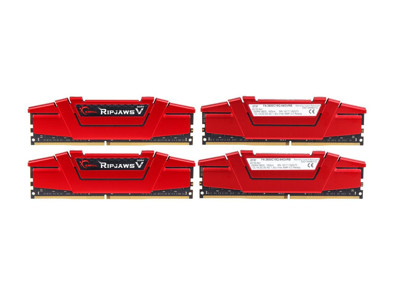 G.SKILL Ripjaws V Series 64GB (4 x 16GB) 288-Pin DDR4 SDRAM DDR4 3600 (PC4 28800) Desktop Memory Model F4-3600C19Q-64GVRB